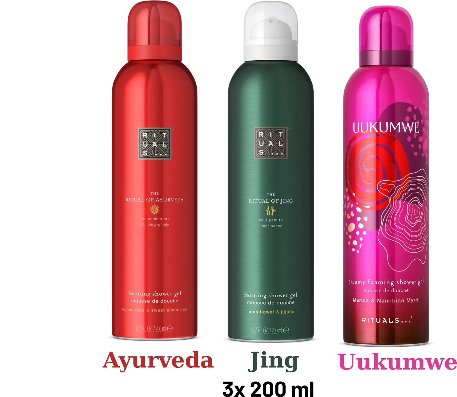 Rituals - Shower Gel Value Pack - Uukumwe 200 ml + Jing 200 ml + Ayurveda 200 ml - Douchegel - Shower Foam