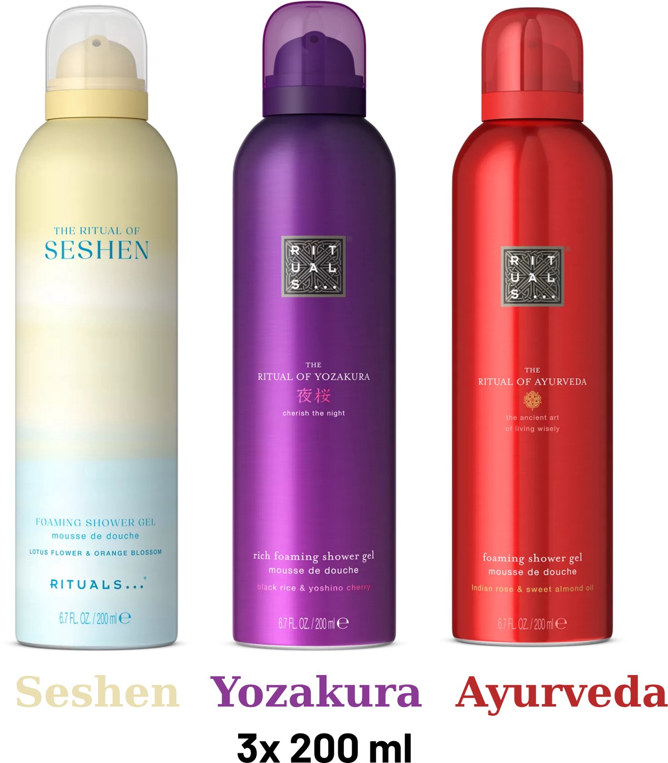 Rituals - Shower Gel Value Pack - Seshen 200 ml + Yozakura 200 ml + Ayurveda 200 ml - Douchegel - Shower Foam
