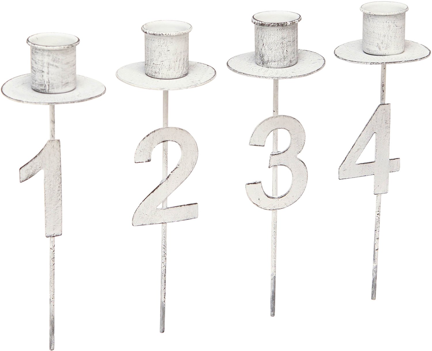 posiwio Kaarsenhouder Advent met doorn en cijfers wit H11cm 4 st