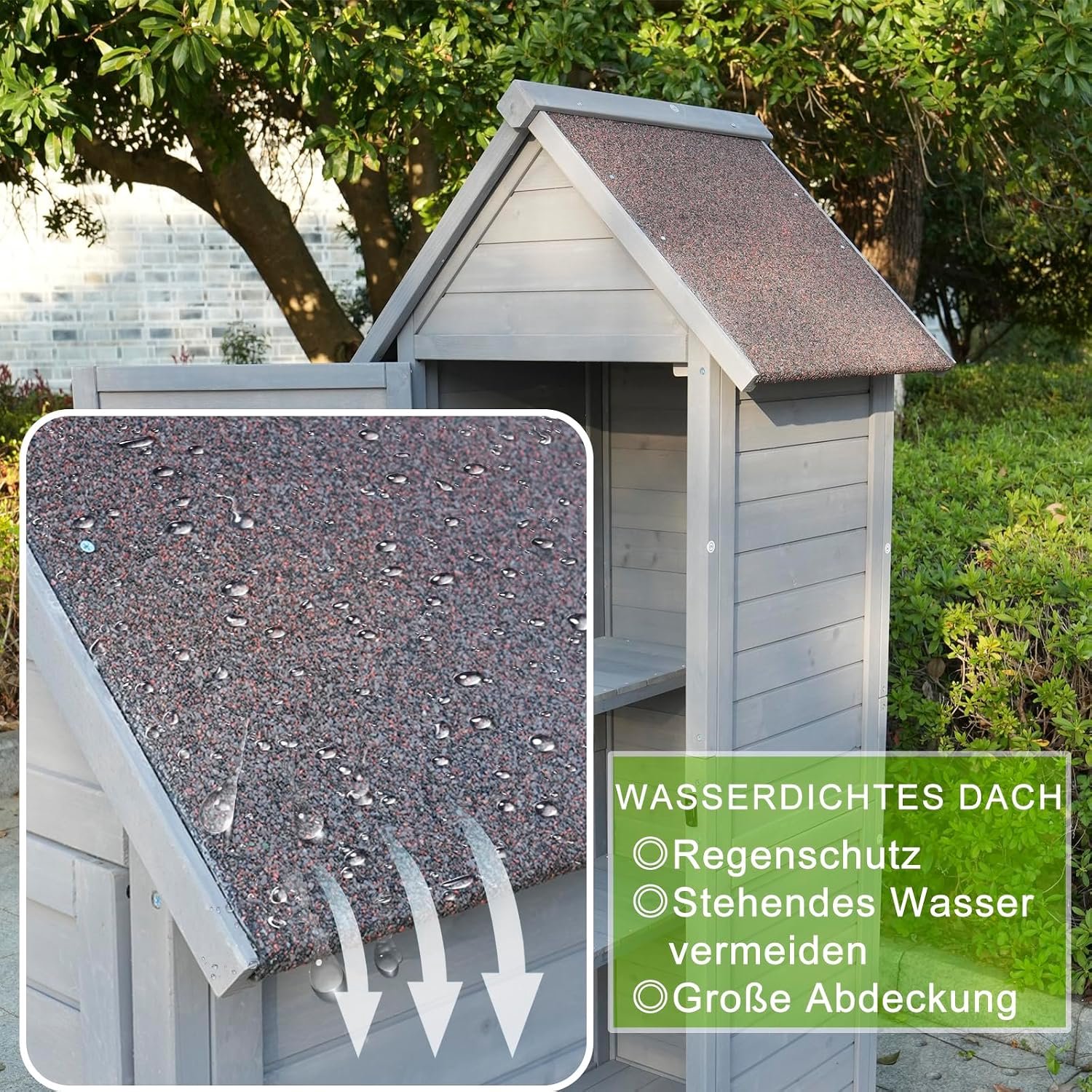 Tuinkast Hout - Tuinkast Grijs met Asfaltdak & 3 Planken - Weerbestendige Opbergkast Buiten - Tuingereedschapskast met Deurbeslag - 52x71,5x170,5 cm - Laura Homestore