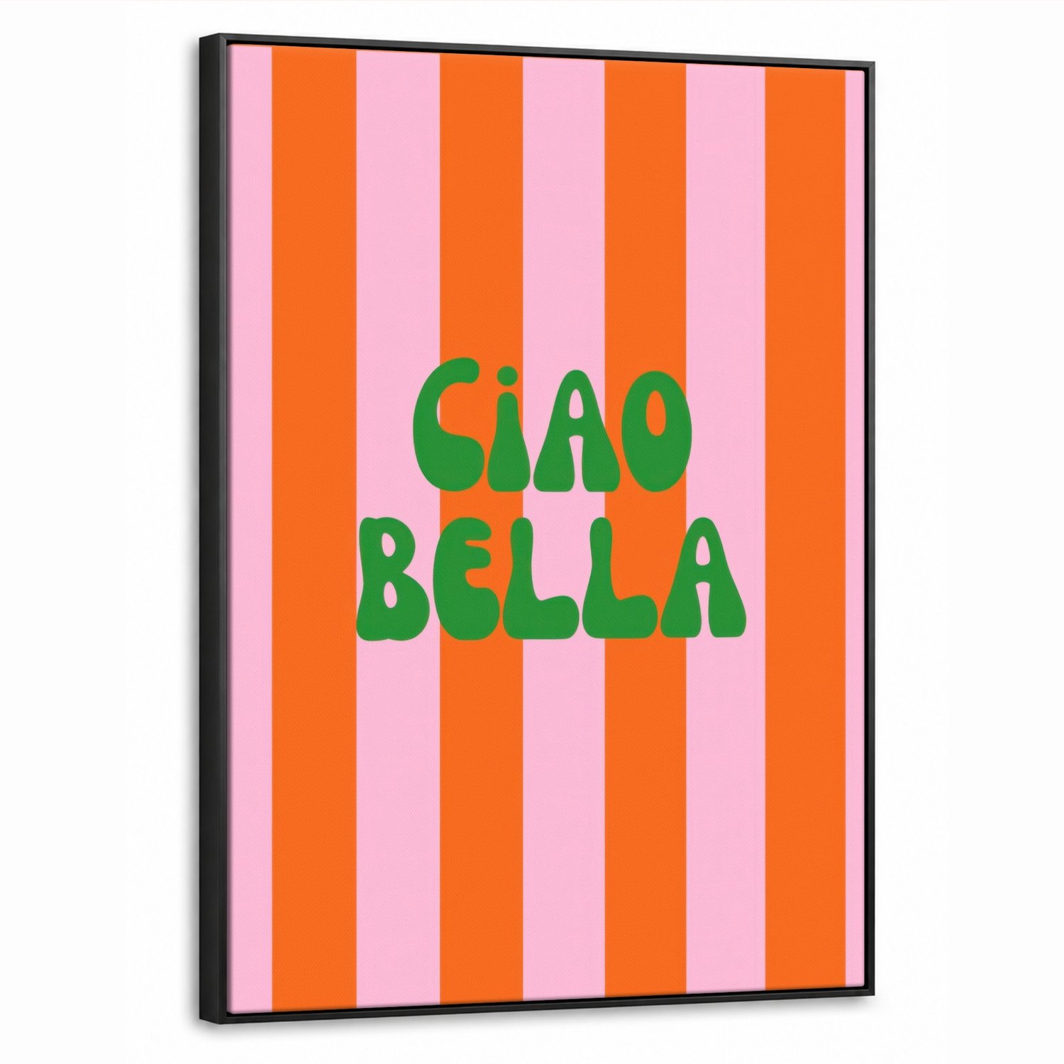 Canvas Schilderij met Baklijst 50x70cm - Strepen - Oranje - Verticaal - Ciao bella - Muurdecoratie woonkamer - Slaapkamer decoratie - Kamer accessoires - Schilderijen op canvas met lijst