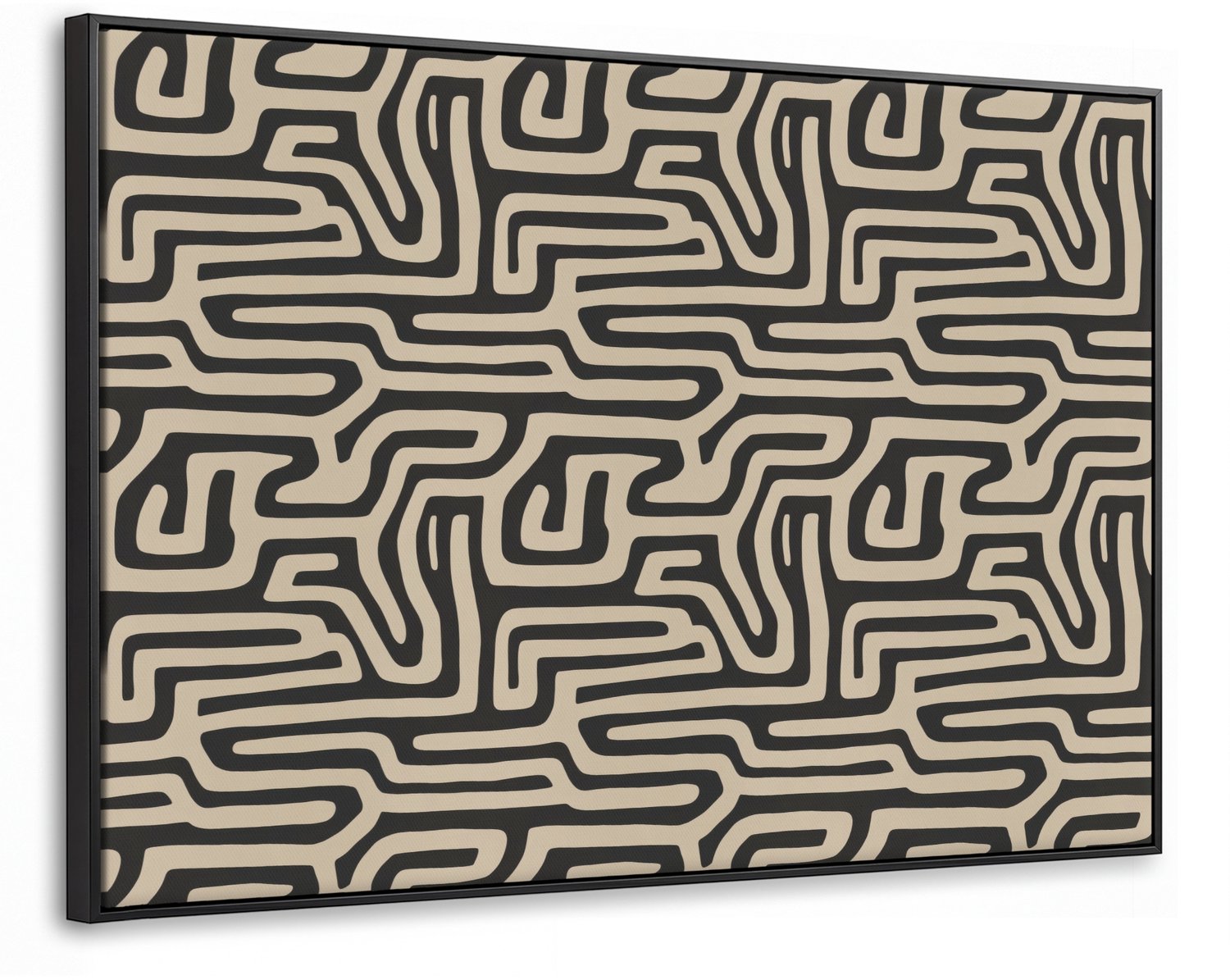 Canvas Schilderij met Baklijst 90x60cm - Grafisch - Lijnen - Zwart - Muurdecoratie woonkamer - Slaapkamer decoratie - Kamer accessoires - Schilderijen op canvas met lijst