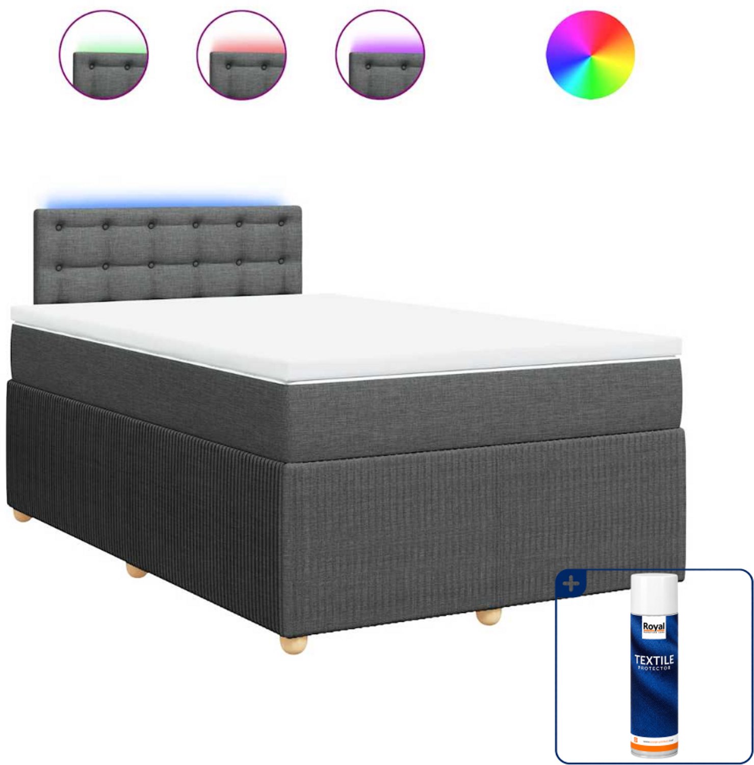 vidaXL boxspring met matras 120 x 190 cm - donkergrijs - Inclusief textielbeschermer 500 ml