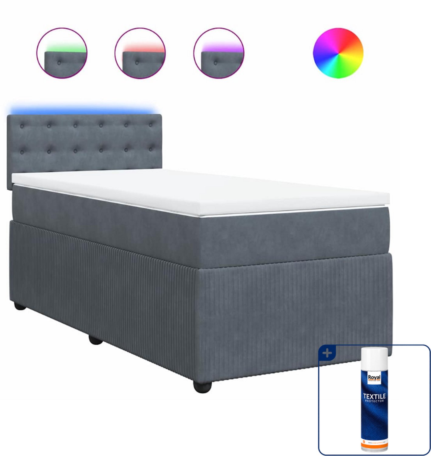 vidaXL boxspring met matras 80 x 200 cm - fluweel - donkergrijs - Inclusief textielbeschermer 500 ml