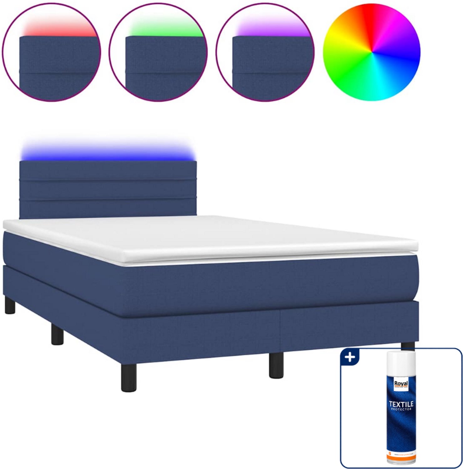vidaXL boxspring met matras en LED - 120 x 200 cm - blauw - Inclusief textielbeschermer 500 ml