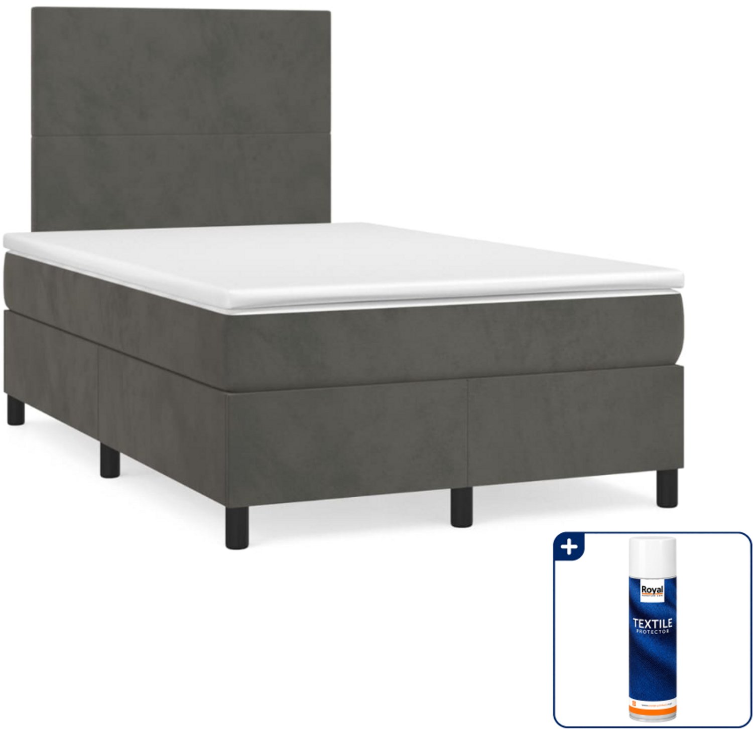vidaXL Boxspring met matras - 120 x 200 cm - fluweel - donkergrijs - Inclusief textielbeschermer 500 ml