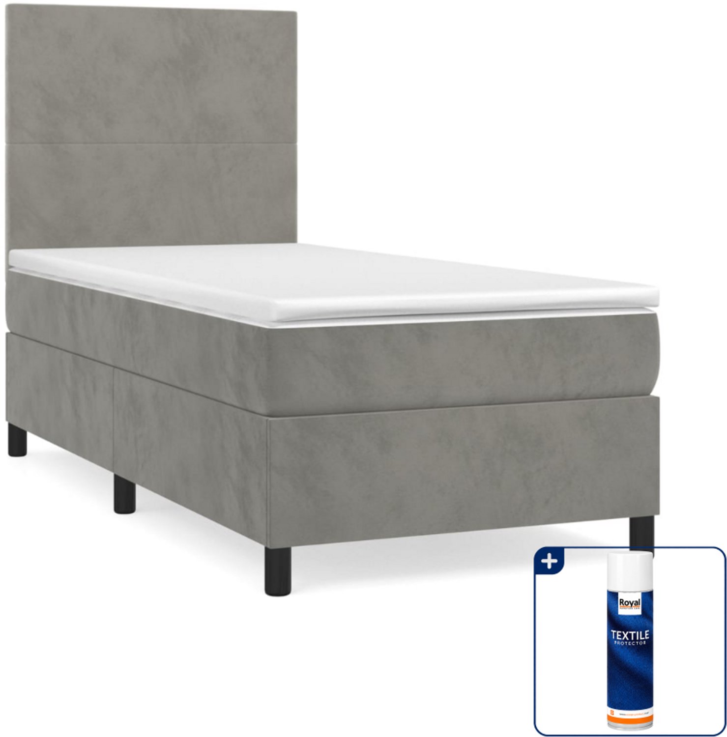 vidaXL boxspring met matras 80 x 200 cm - fluweel - lichtgrijs - Inclusief textielbeschermer 500 ml