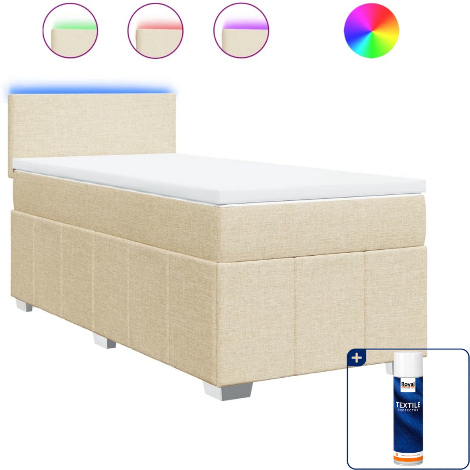 vidaXL boxspring met matras - 80 x 200 cm - stof - crèmekleurig - Inclusief textielbeschermer 500 ml