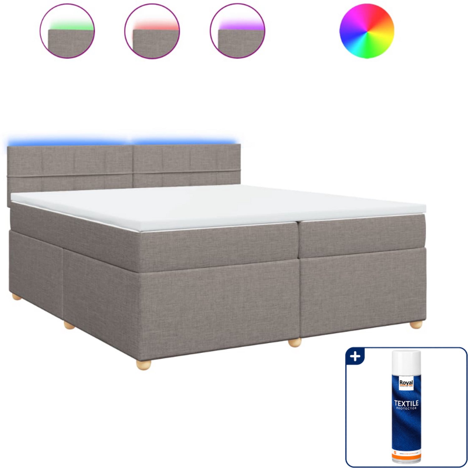 vidaXL Boxspring Super kingsize - 200 x 200 cm - stof - taupe - Inclusief textielbeschermer 500 ml