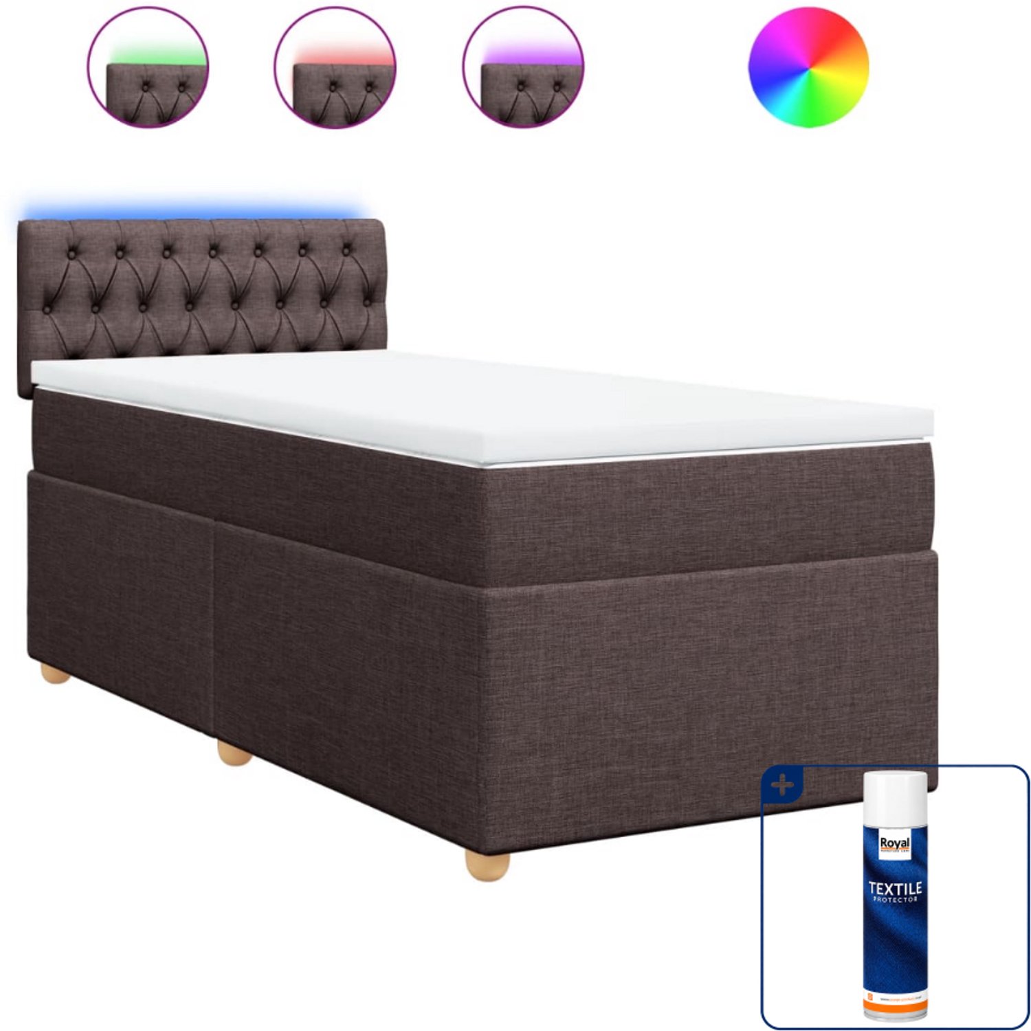 vidaXL boxspring met matras - 100 x 200 cm - donkerbruin - Inclusief textielbeschermer 500 ml