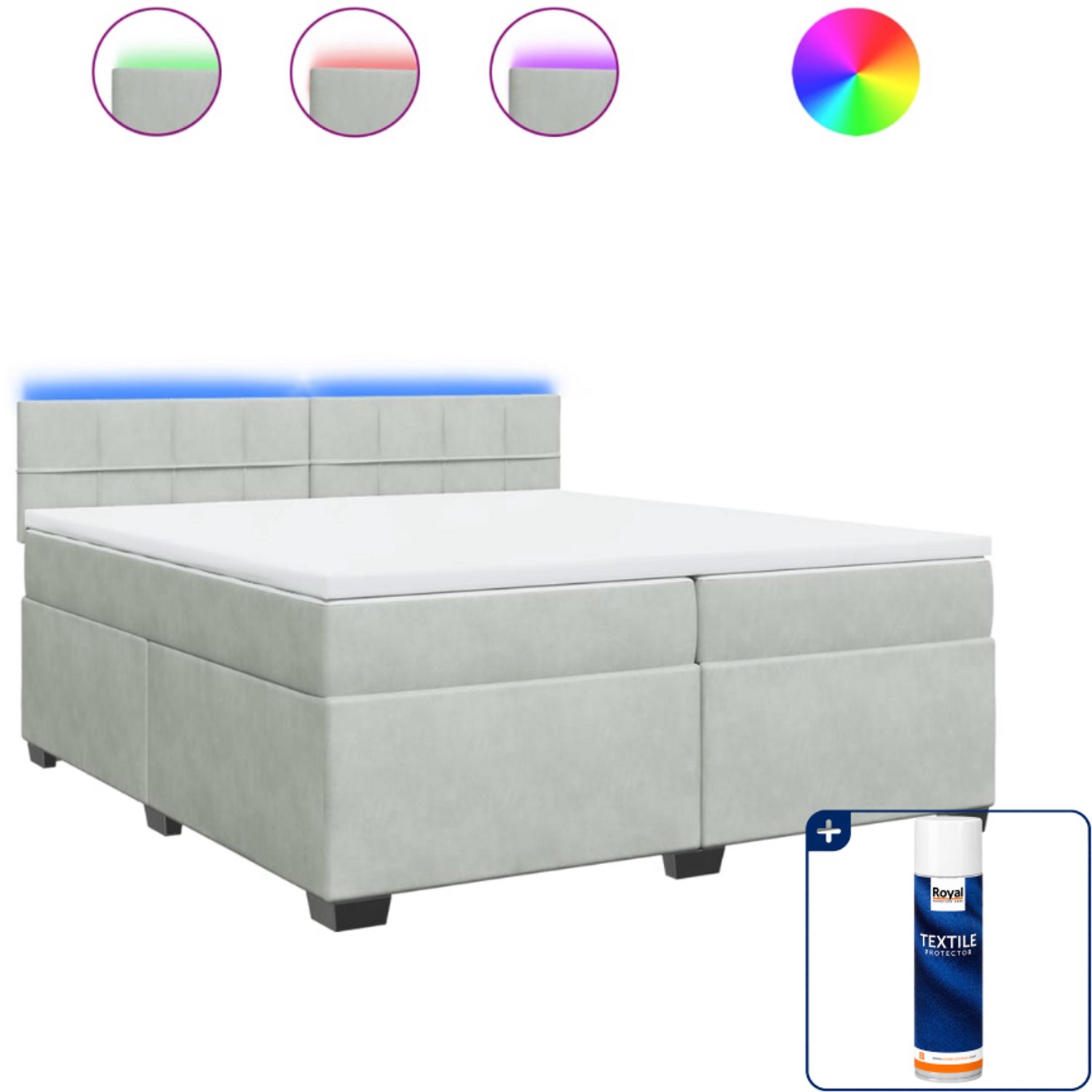vidaXL boxspring met matras - 200 x 200 cm - fluweel - lichtgrijs - Inclusief textielbeschermer 500 ml