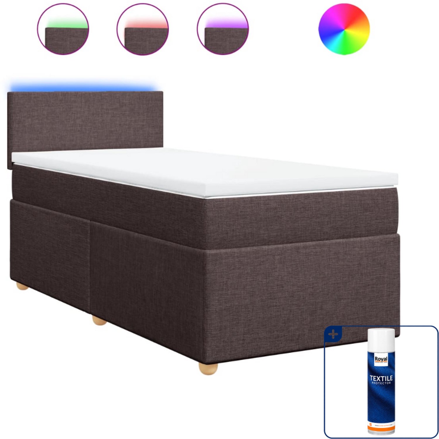 vidaXL boxspring met matras - 80 x 200 cm - stof - donkerbruin - Inclusief textielbeschermer 500 ml