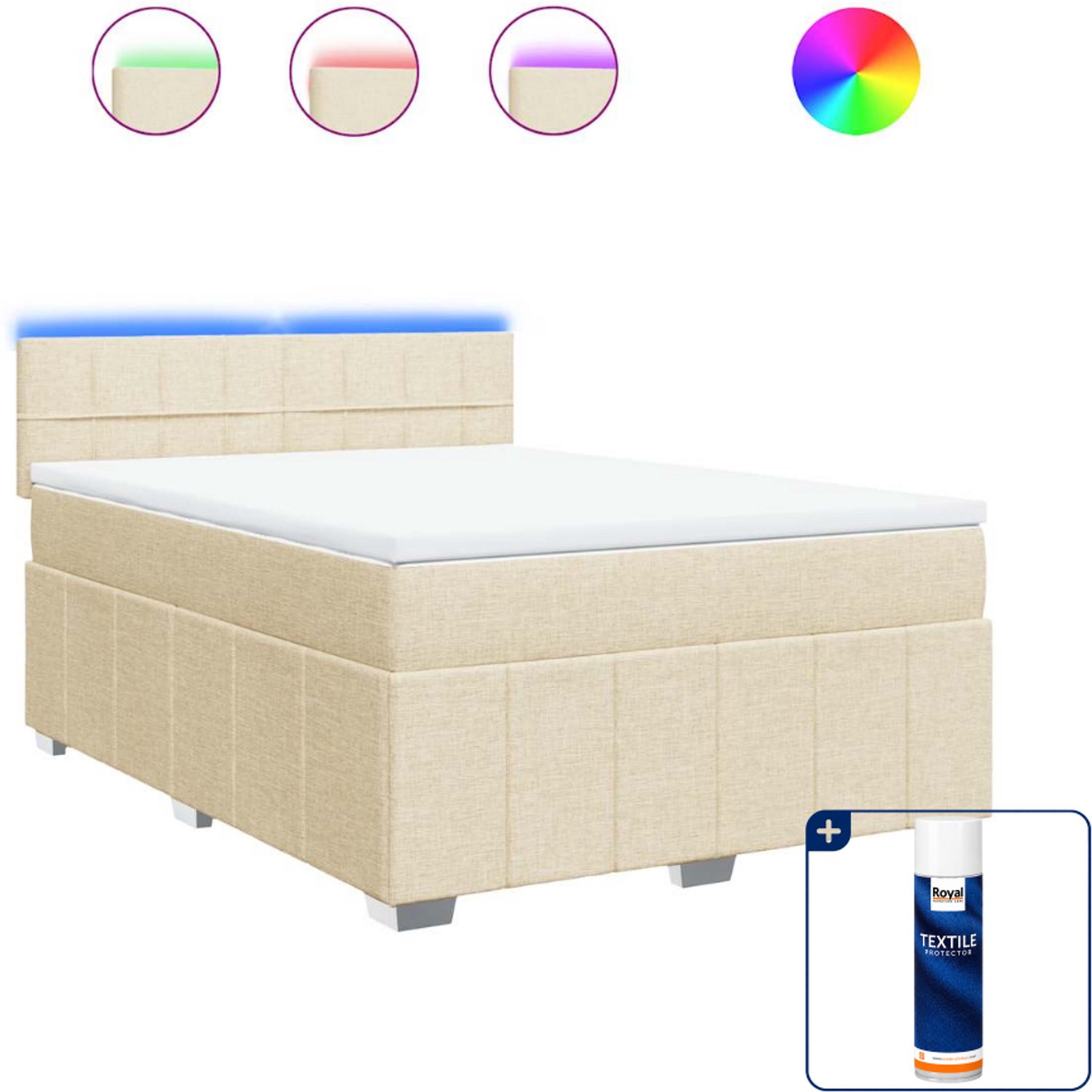 vidaXL boxspring met matras - 140 x 190 cm - stof - crème - Inclusief textielbeschermer 500 ml