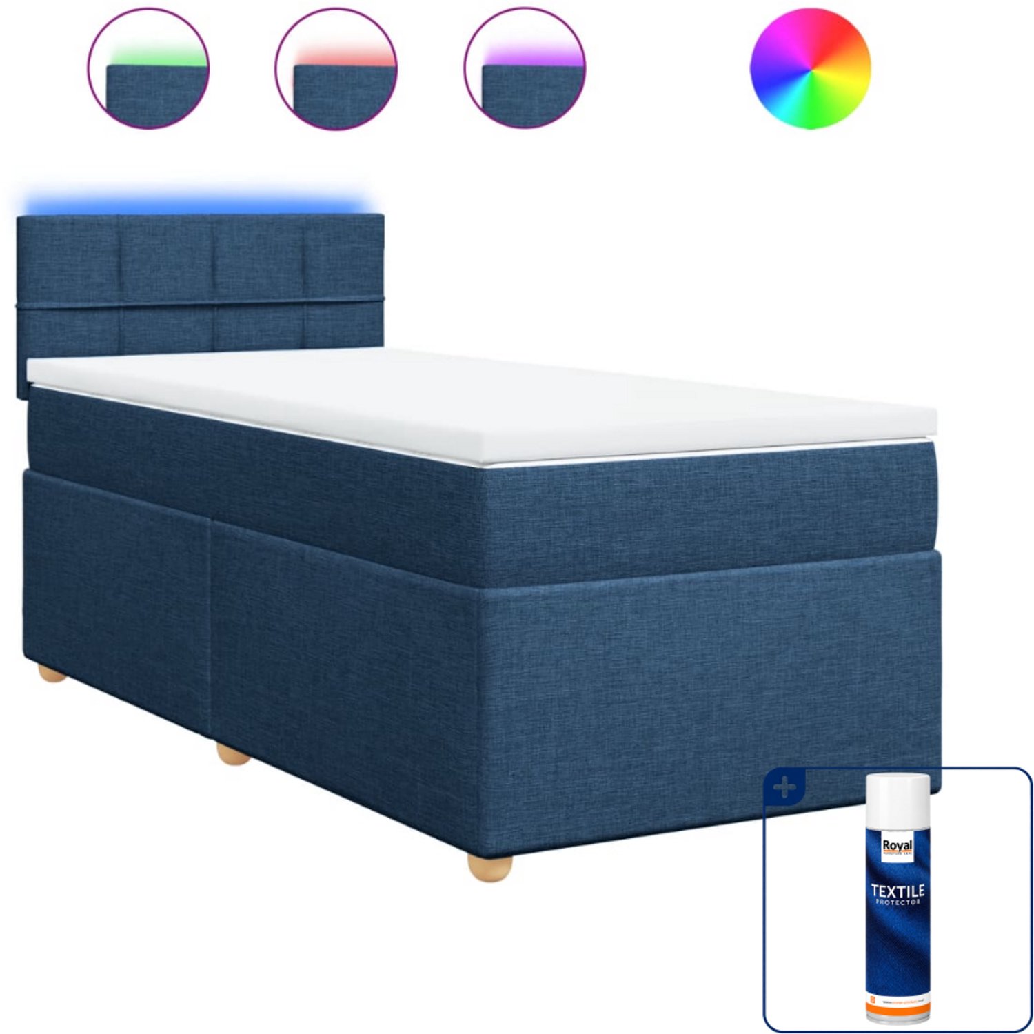 vidaXL boxspring met matras - 90 x 200 cm - stof - blauw - Inclusief textielbeschermer 500 ml