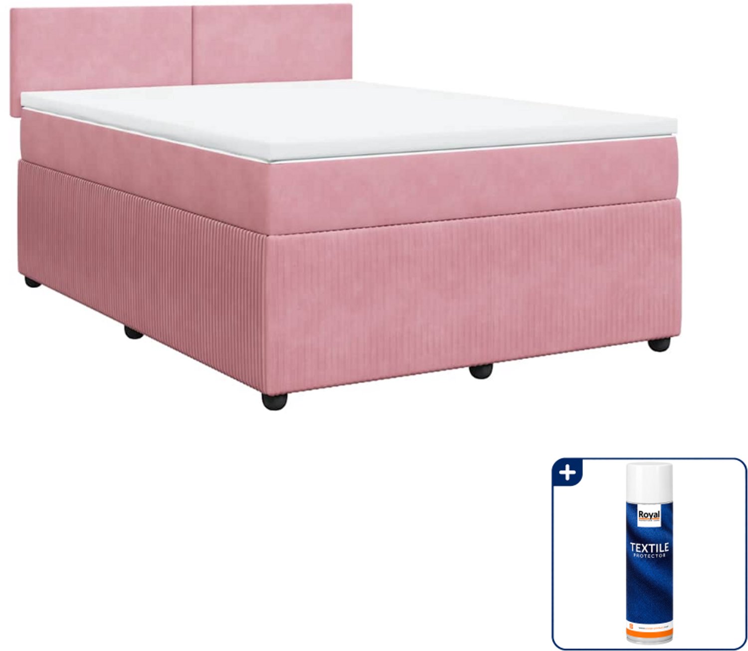vidaXL Boxspring Small double - 140 x 200 cm - fluweel - roze - Inclusief textielbeschermer 500 ml