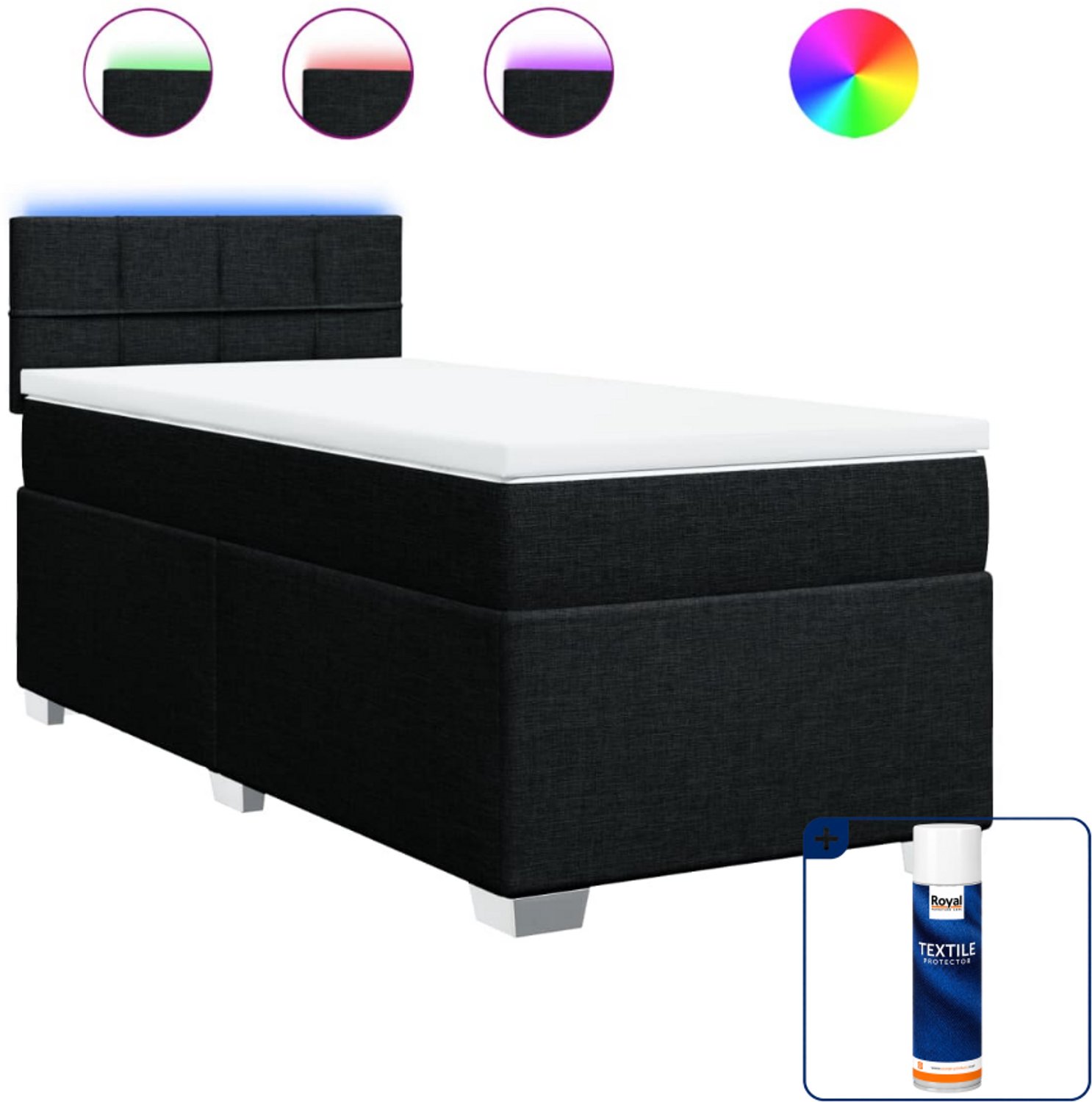 vidaXL boxspring met matras - 80 x 200 cm - stof - zwart - Inclusief textielbeschermer 500 ml