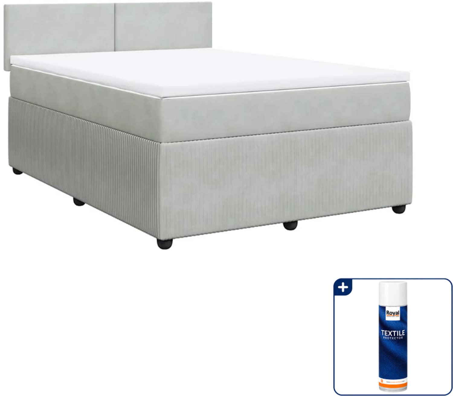vidaXL boxspring met matras 140 x 190 cm - fluweel - lichtgrijs - Inclusief textielbeschermer 500 ml
