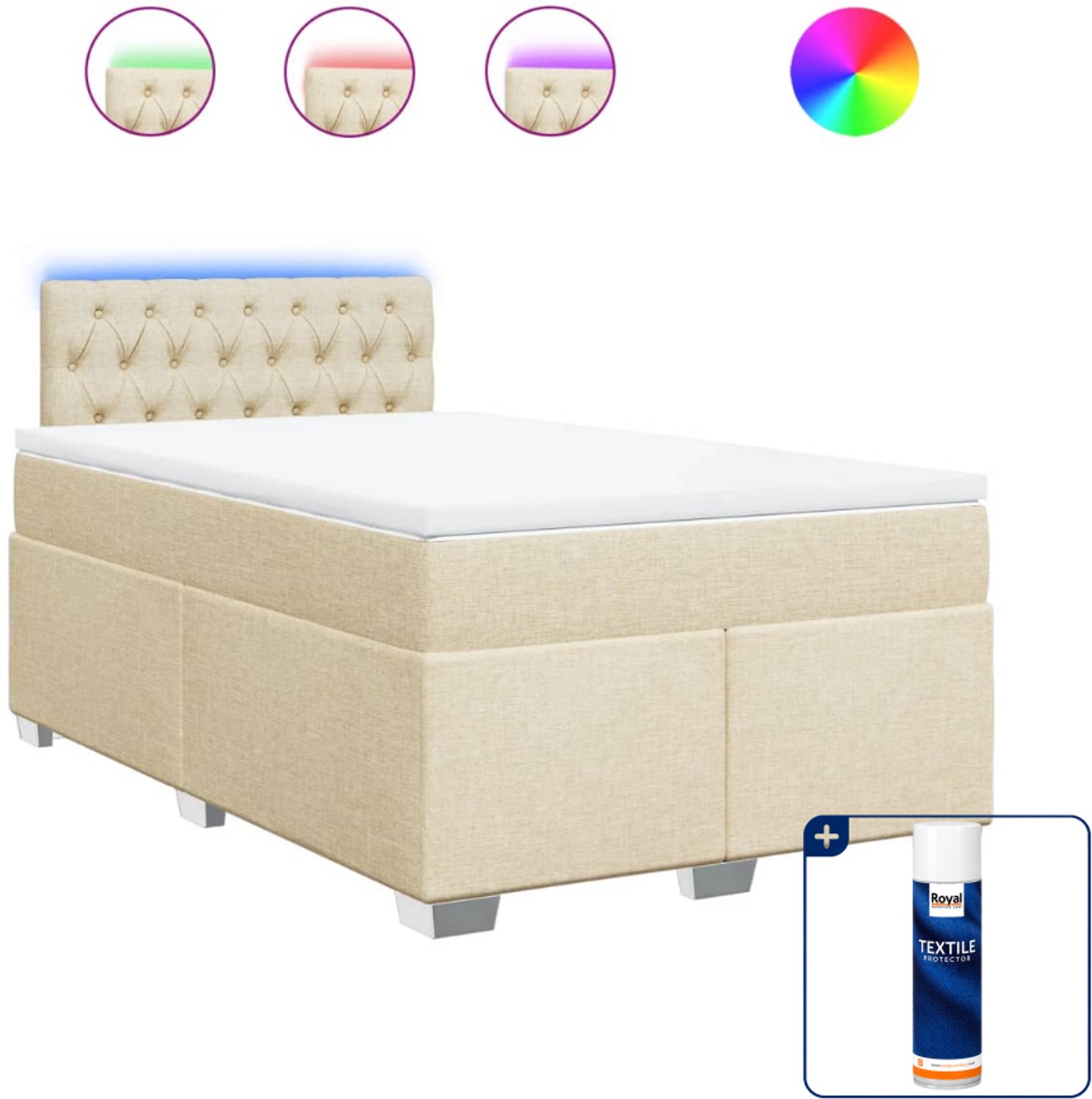 vidaXL boxspring met matras 120 x 190 cm - stof - crèmekleurig - Inclusief textielbeschermer 500 ml