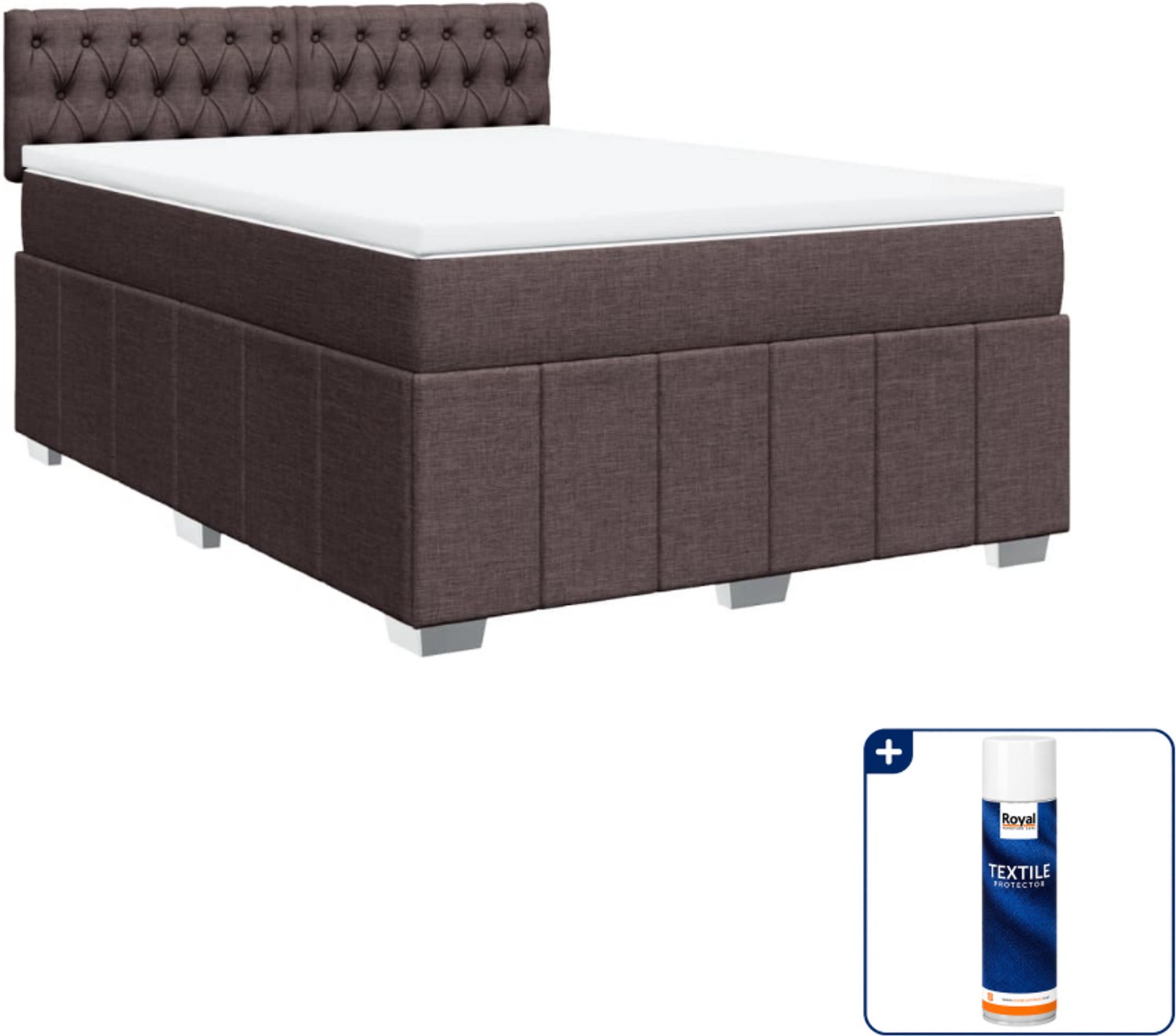 vidaXL Boxspring - Queensize - 160 x 200 cm - donkerbruin - Inclusief textielbeschermer 500 ml