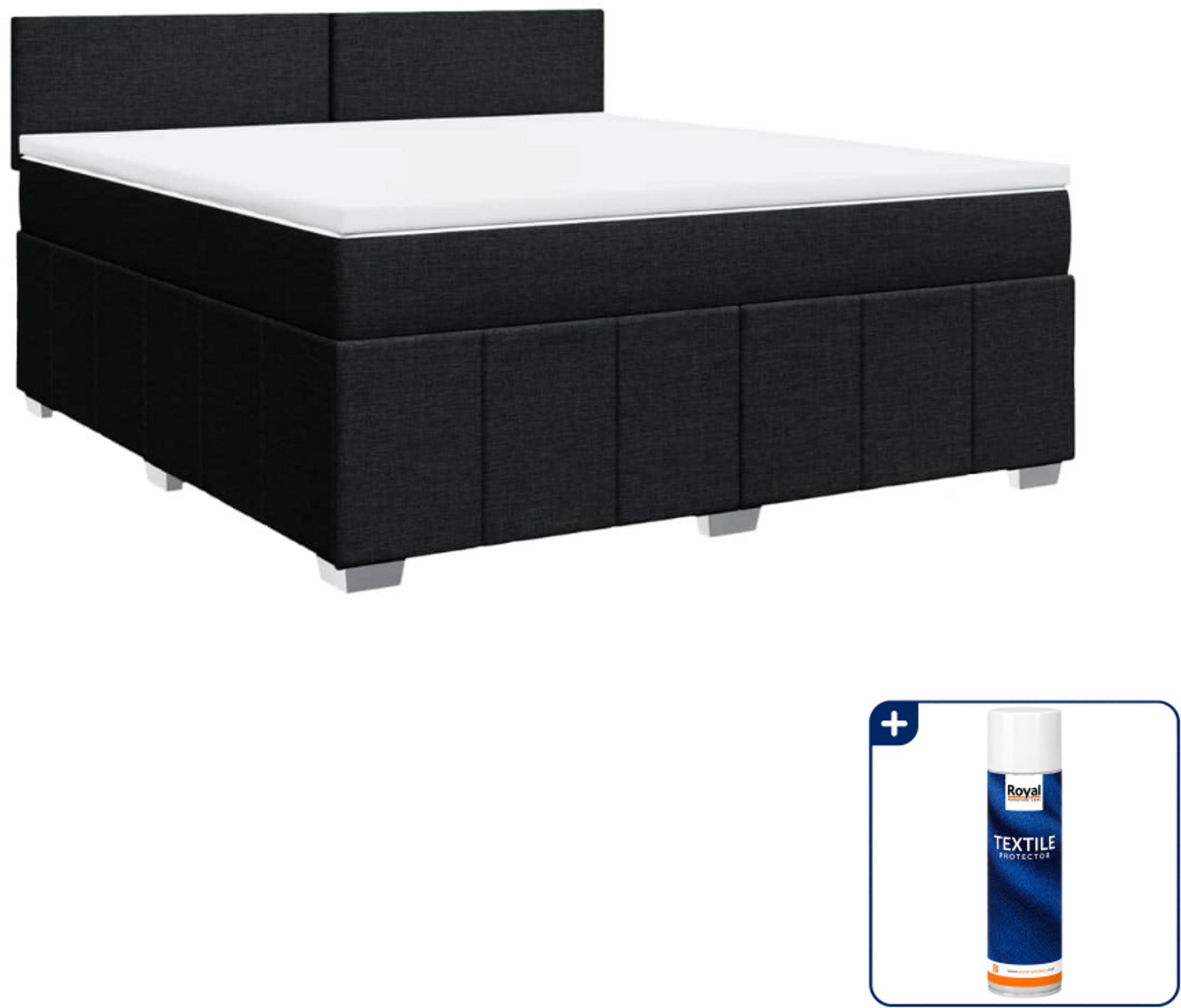 vidaXL Kingsize boxspring met matras - 180 x 200 cm - zwart - Inclusief textielbeschermer 500 ml