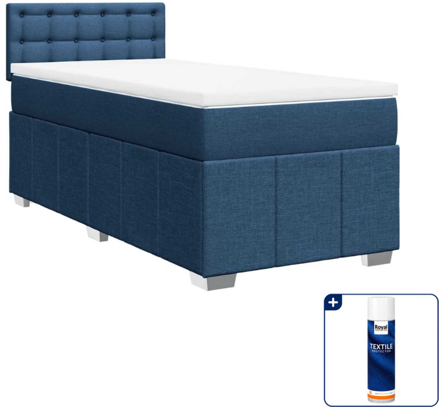 vidaXL Boxspring 90 x 200 cm - stof - blauw - Inclusief textielbeschermer 500 ml