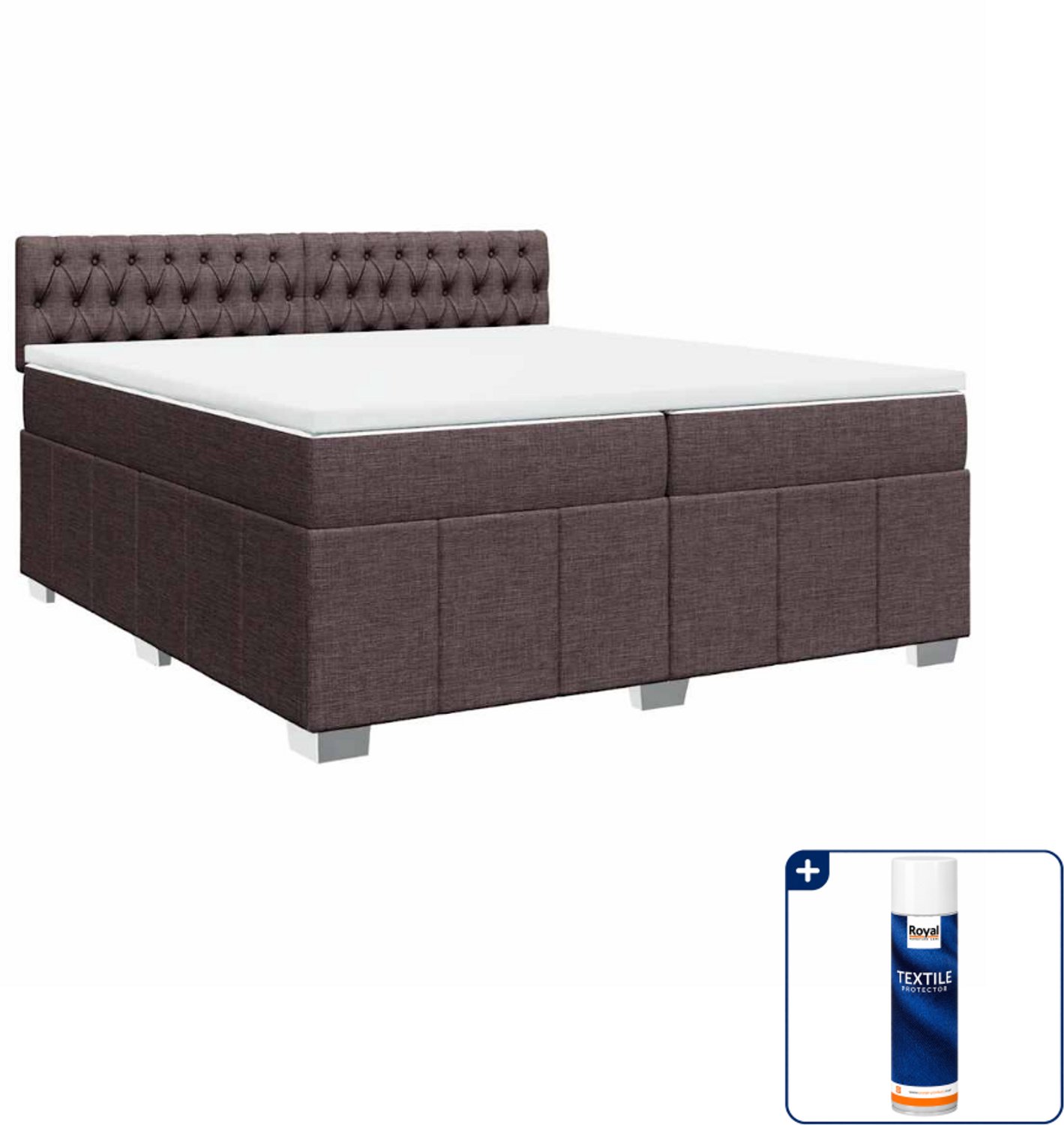 vidaXL Boxspring - Super kingsize - 200 x 200 cm - donkerbruin - Inclusief textielbeschermer 500 ml
