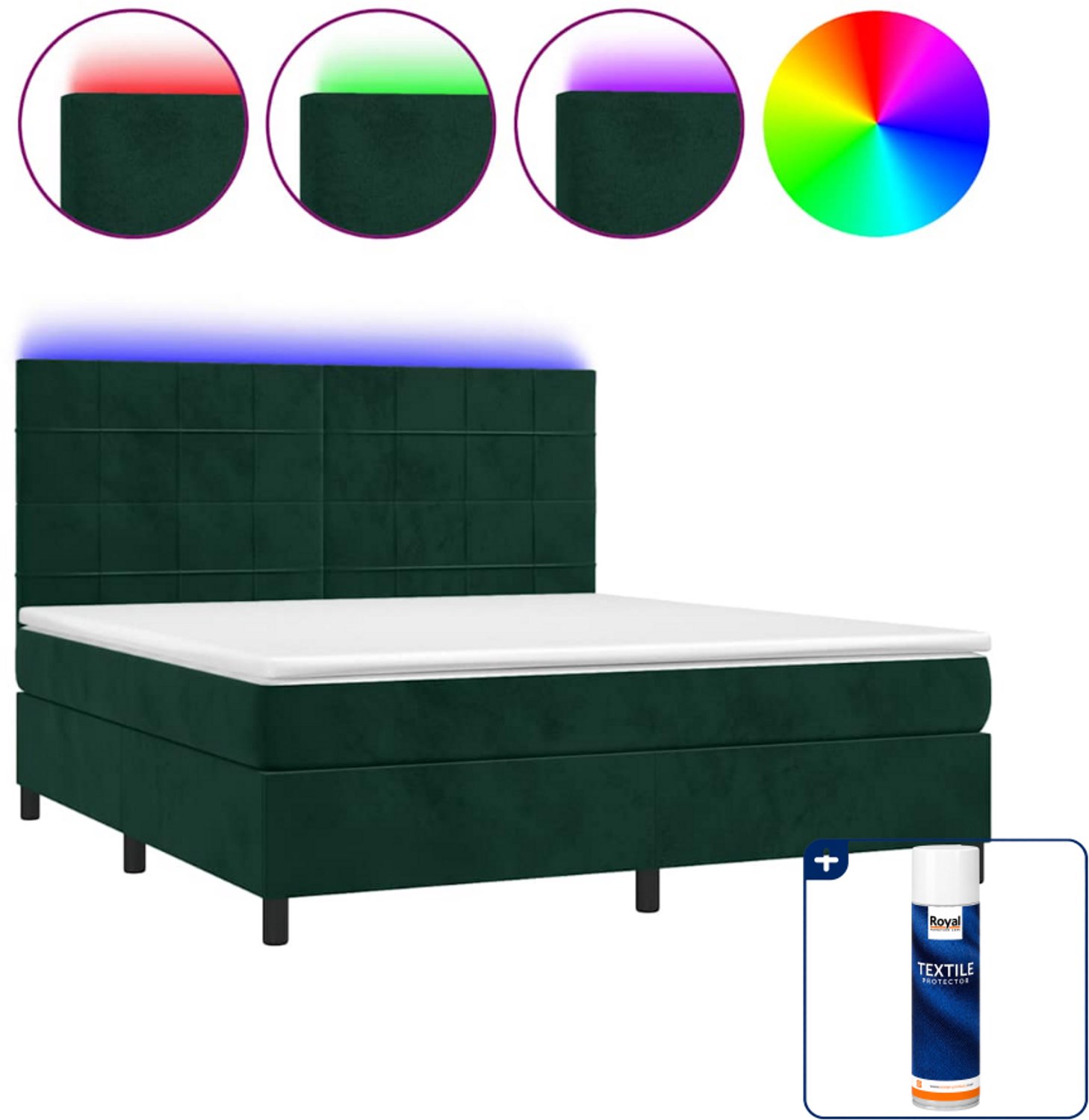 vidaXL Boxspring Kingsize - 180 x 200 cm - fluweel - donkergroen - Inclusief textielbeschermer 500 ml