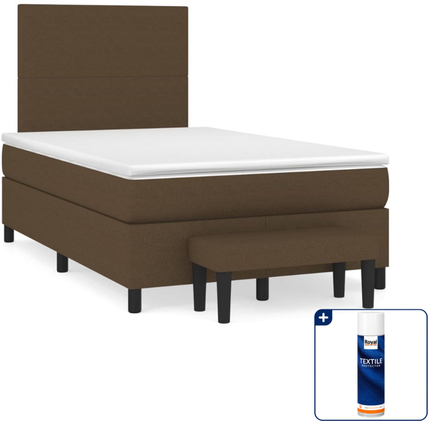 vidaXL boxspring met matras en bankje - 120 x 200 cm - donkerbruin - Inclusief textielbeschermer 500 ml