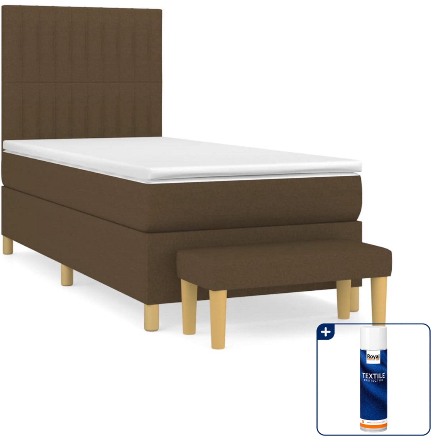 vidaXL boxspring met matras en bankje - 90 x 190 cm - donkerbruin - Inclusief textielbeschermer 500 ml