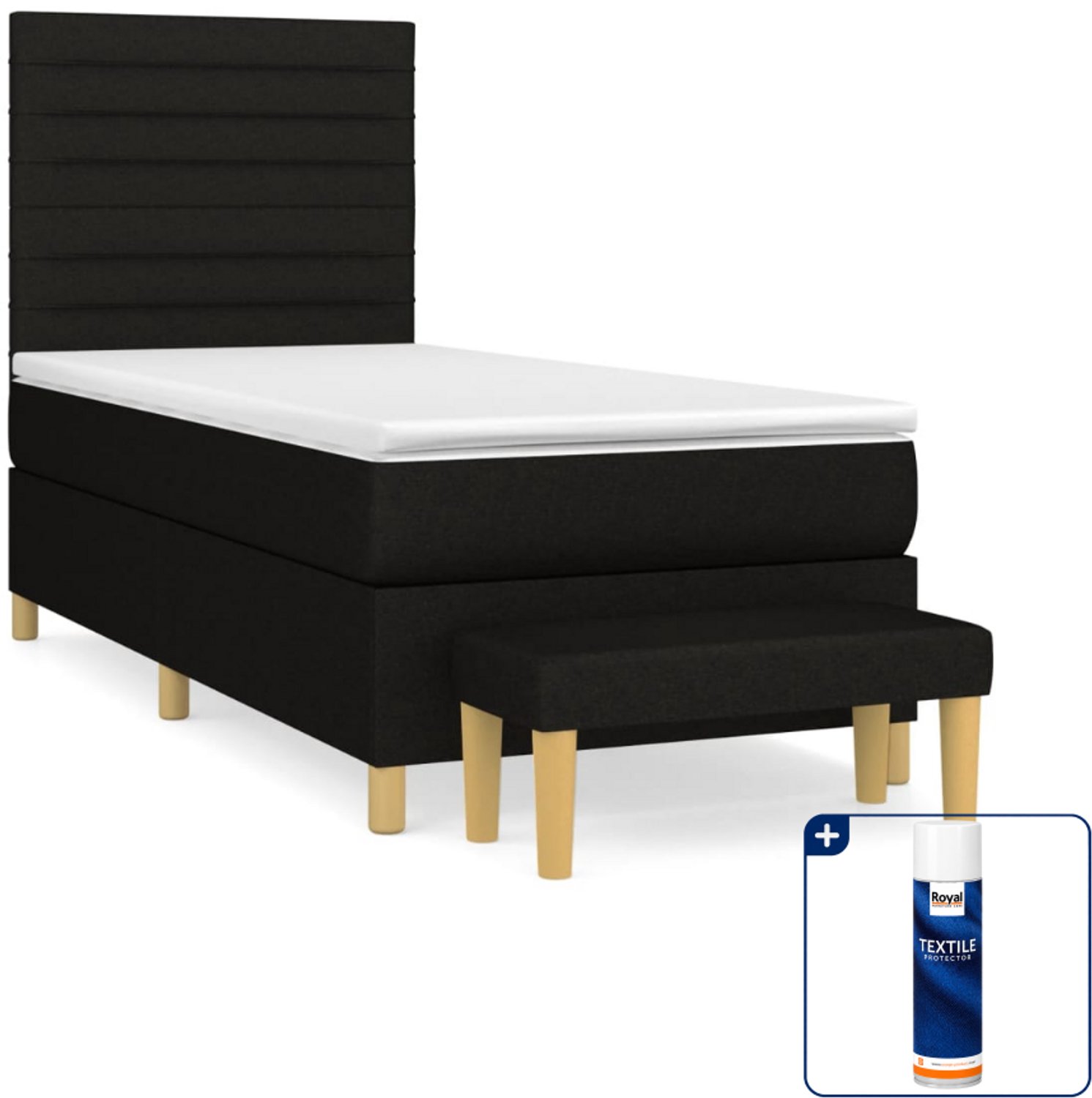 vidaXL boxspring met matras en bankje - 80 x 200 cm - stof - zwart - Inclusief textielbeschermer 500 ml