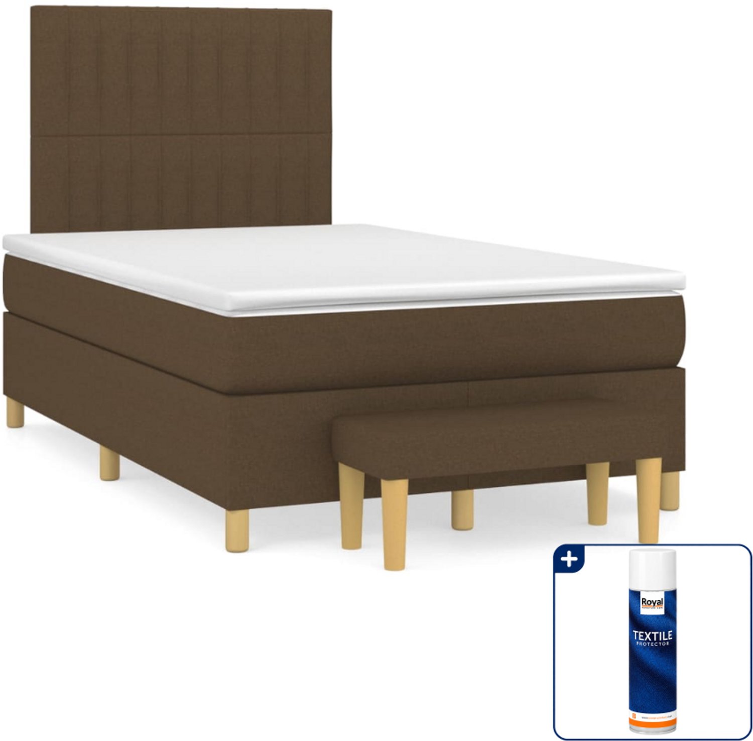 vidaXL boxspring met matras en bankje - 120 x 200 cm - donkerbruin - Inclusief textielbeschermer 500 ml