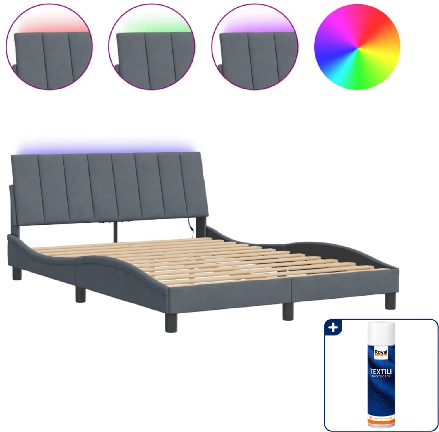 vidaXL bedframe met LED - 120 x 200 cm - donkergrijs - Inclusief textielbeschermer 500 ml
