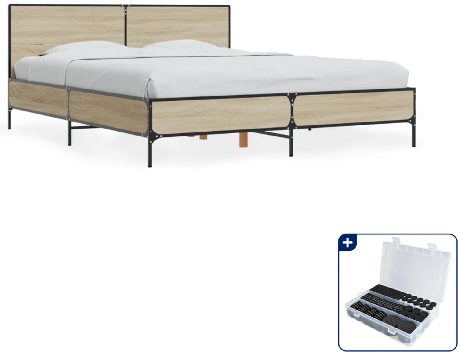 vidaXL bedframe - Queensize - 160 x 200 cm - sonoma eiken - Inclusief antikrasvilt 177-delig Bruin
