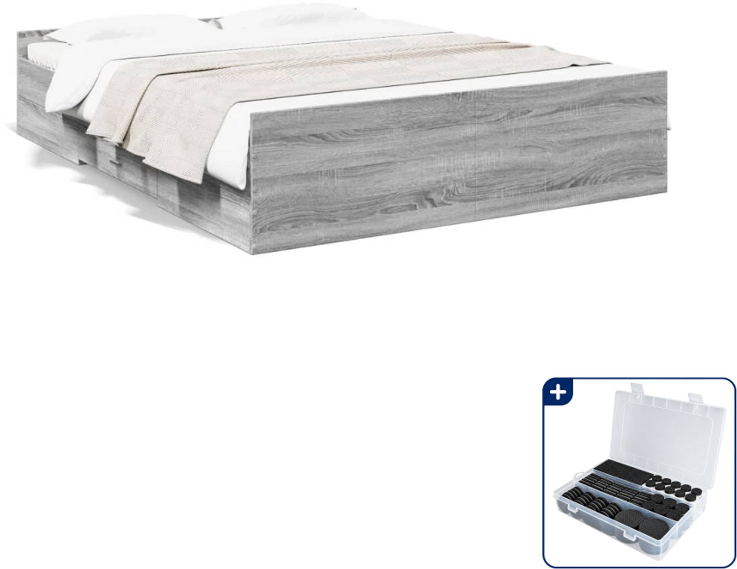 vidaXL bedframe - Small double - 140 x 200 cm - grijs sonoma eiken - Inclusief antikrasvilt 177-delig Bruin