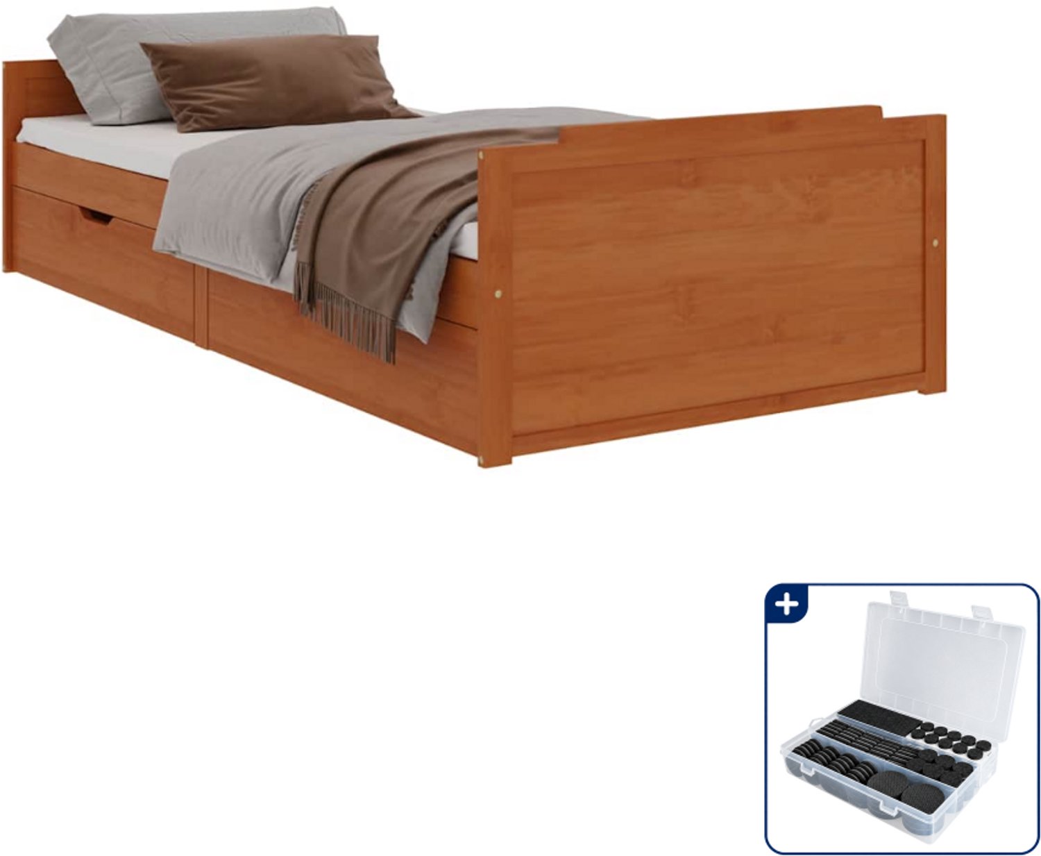 vidaXL bedframe met lades 90 x 200 cm - massief grenenhout - honingbruin - Inclusief antikrasvilt 177-delig