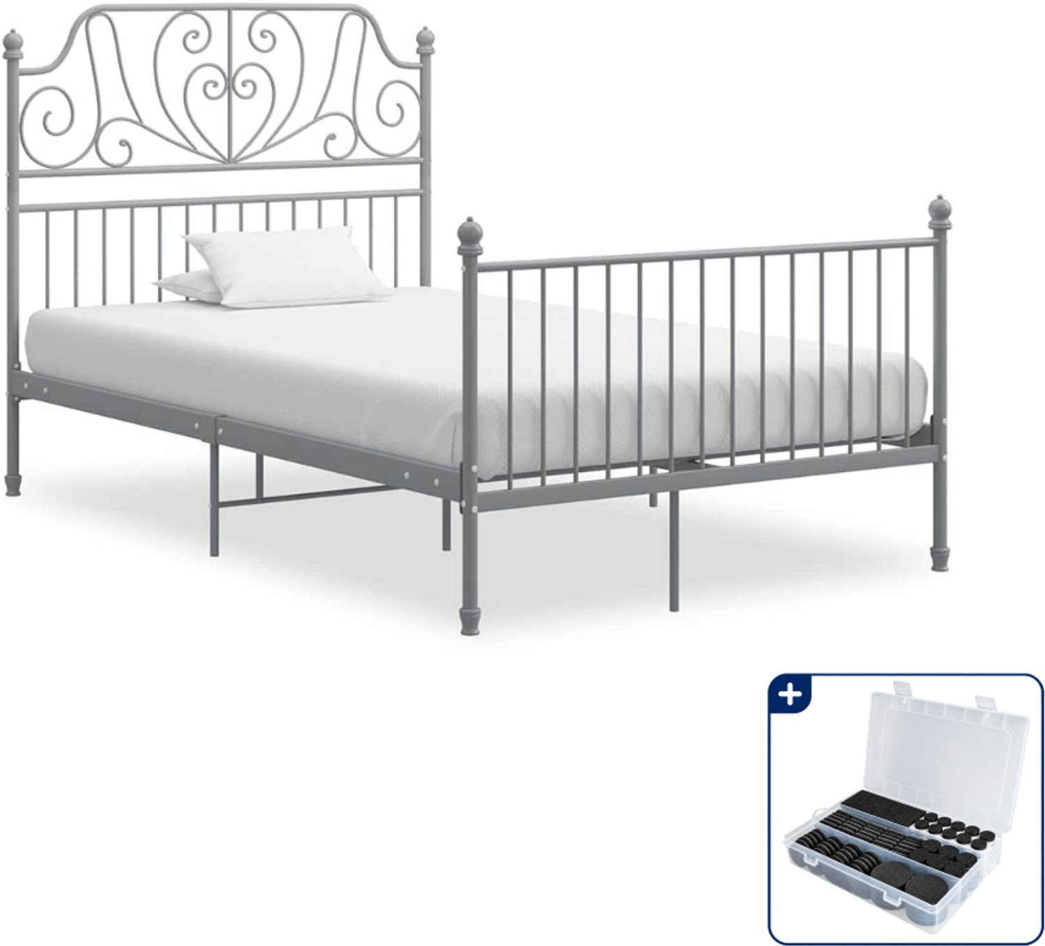 vidaXL bedframe - 120 x 200 cm - metaal - grijs - Inclusief antikrasvilt 177-delig