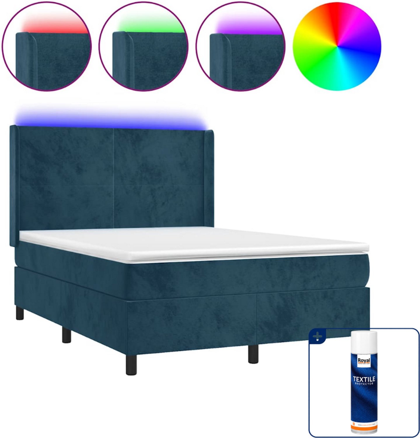 vidaXL boxspring Small double - 140 x 200 cm - fluweel - donkerblauw - Inclusief textielbeschermer 500 ml