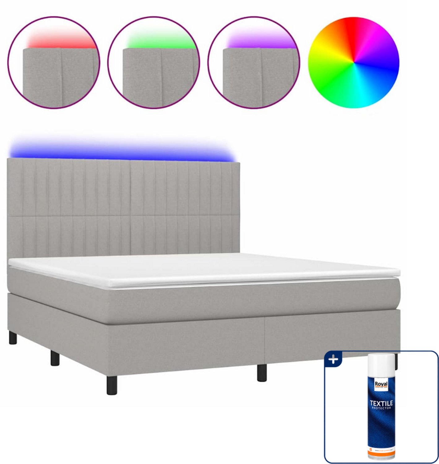 vidaXL Boxspring Kingsize - 180 x 200 cm - lichtgrijs - met LED - Inclusief textielbeschermer 500 ml