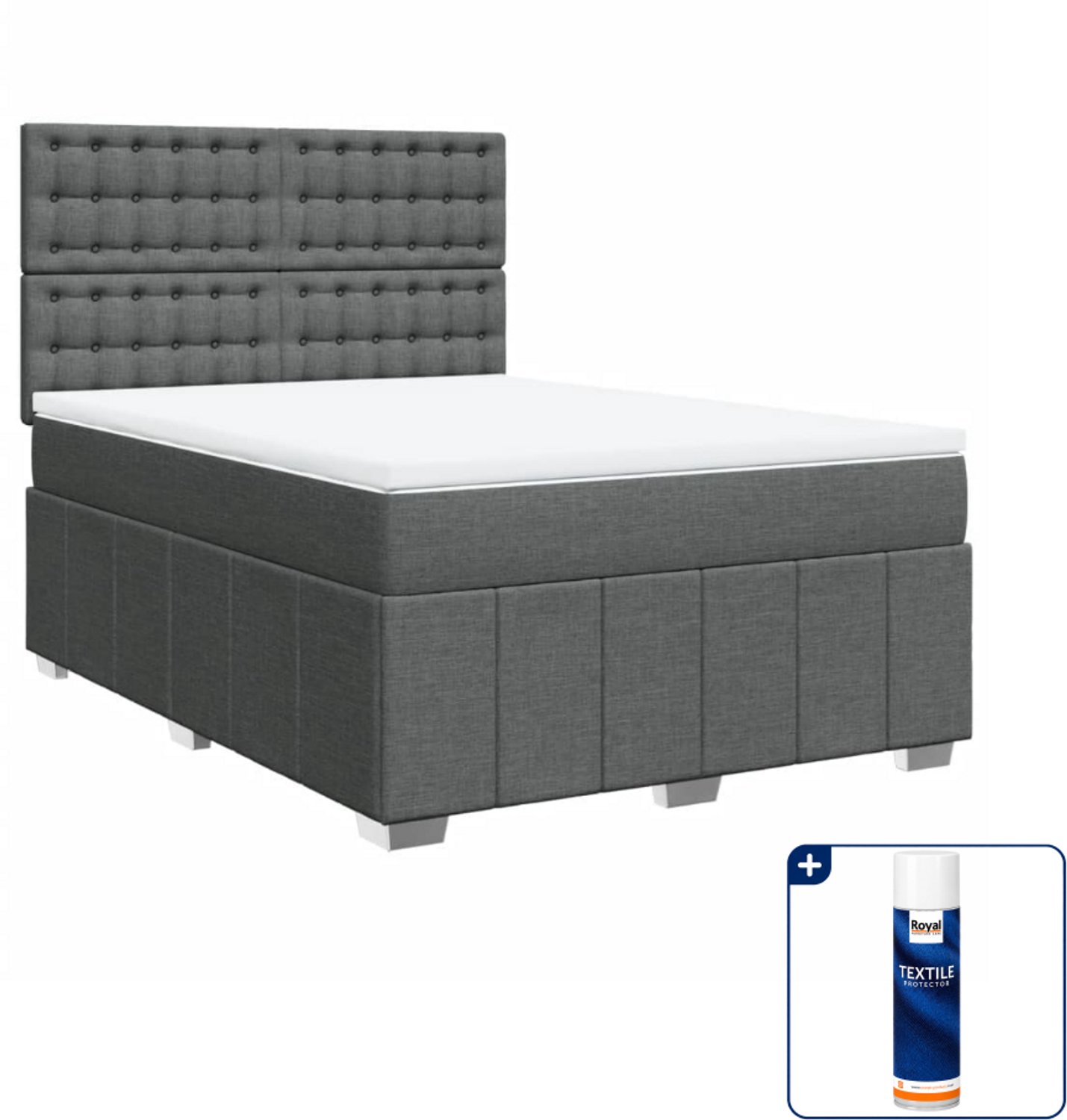 vidaXL Boxspring Queensize - 160 x 200 cm - donkergrijs - Inclusief textielbeschermer 500 ml