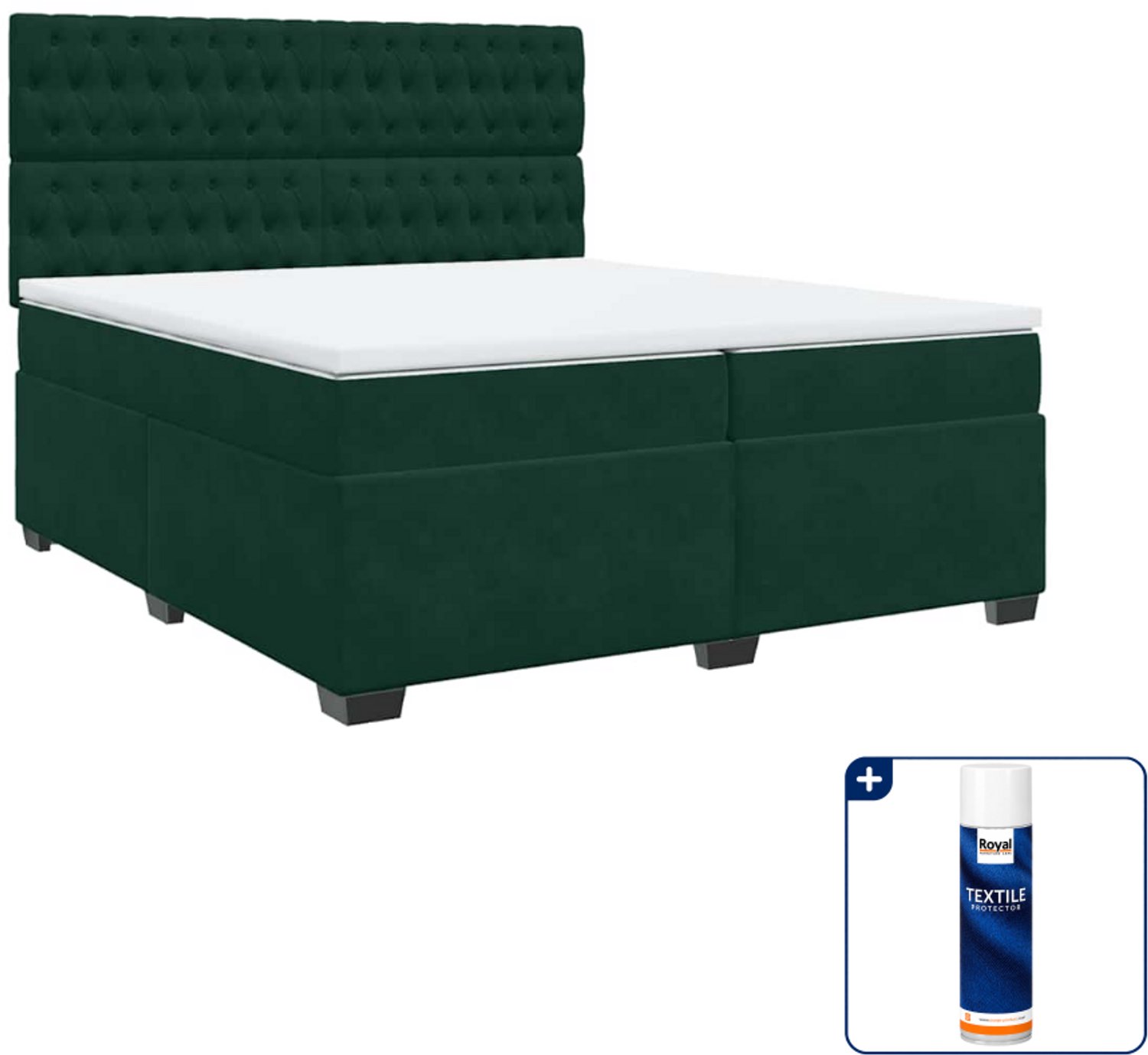 vidaXL Boxspring - Super kingsize - 200 x 200 cm - fluweel - donkergroen - Inclusief textielbeschermer 500 ml