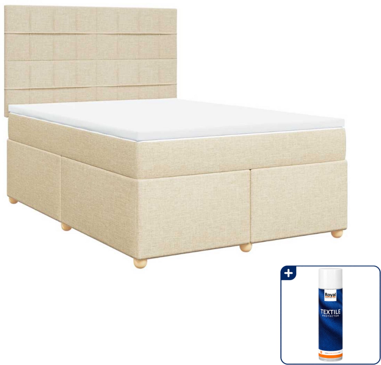 vidaXL boxspring met matras - 140 x 190 cm - stof - crèmekleurig - Inclusief textielbeschermer 500 ml