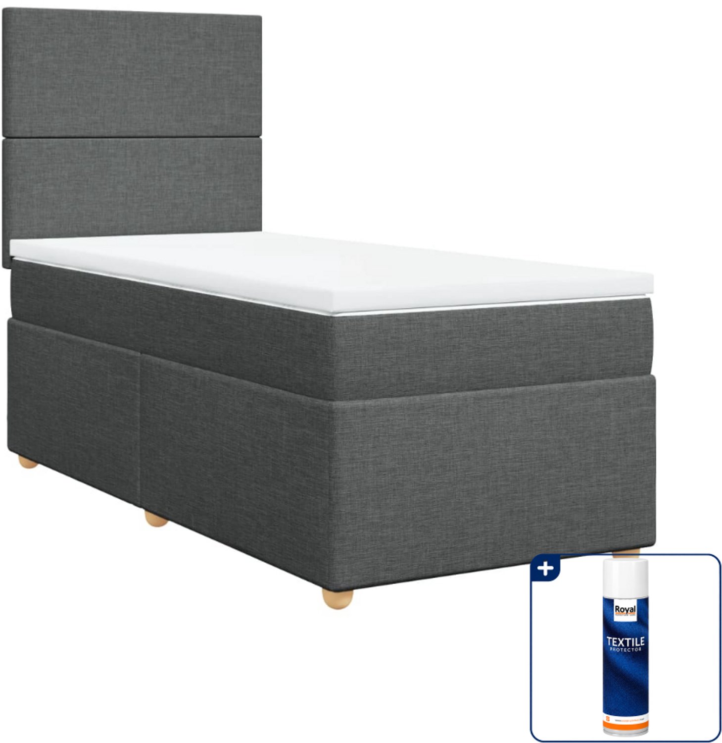 vidaXL boxspring met matras 90 x 190 cm - stof - donkergrijs - Inclusief textielbeschermer 500 ml