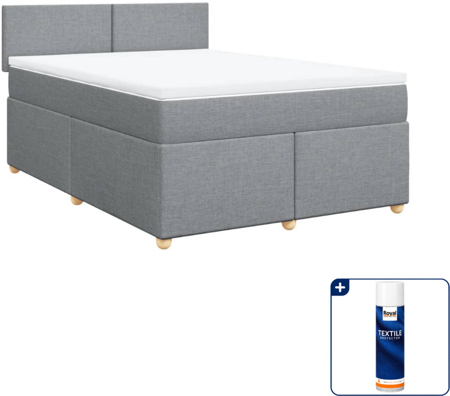 vidaXL boxspring met matras - 140 x 190 cm - lichtgrijs - Inclusief textielbeschermer 500 ml