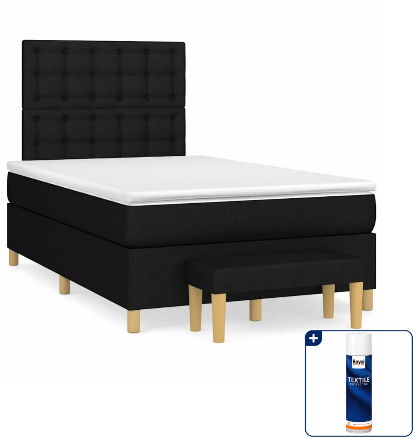 vidaXL boxspring met matras en bankje - 120 x 200 cm - zwart - Inclusief textielbeschermer 500 ml