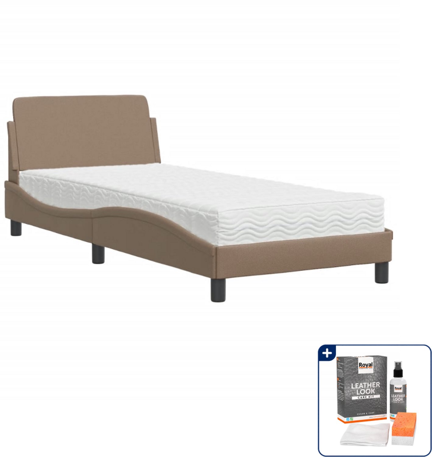 vidaXL Dover bed met matras - 90 x 200 cm - kunstleer - cappuccino - Inclusief onderhoudsset voor kunstleer 150 ml Grijs