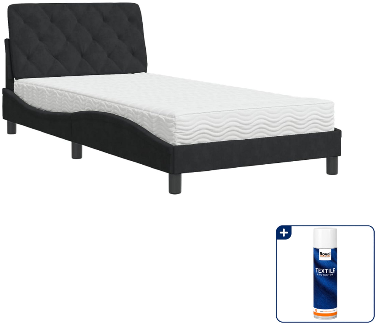 vidaXL Piran bed met matras - 100 x 200 cm - fluweel - zwart - Inclusief textielbeschermer 500 ml
