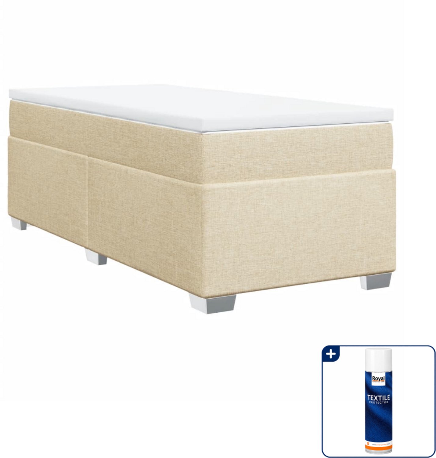 vidaXL boxspring met matras 90 x 200 cm - stof - crèmekleurig - Inclusief textielbeschermer 500 ml