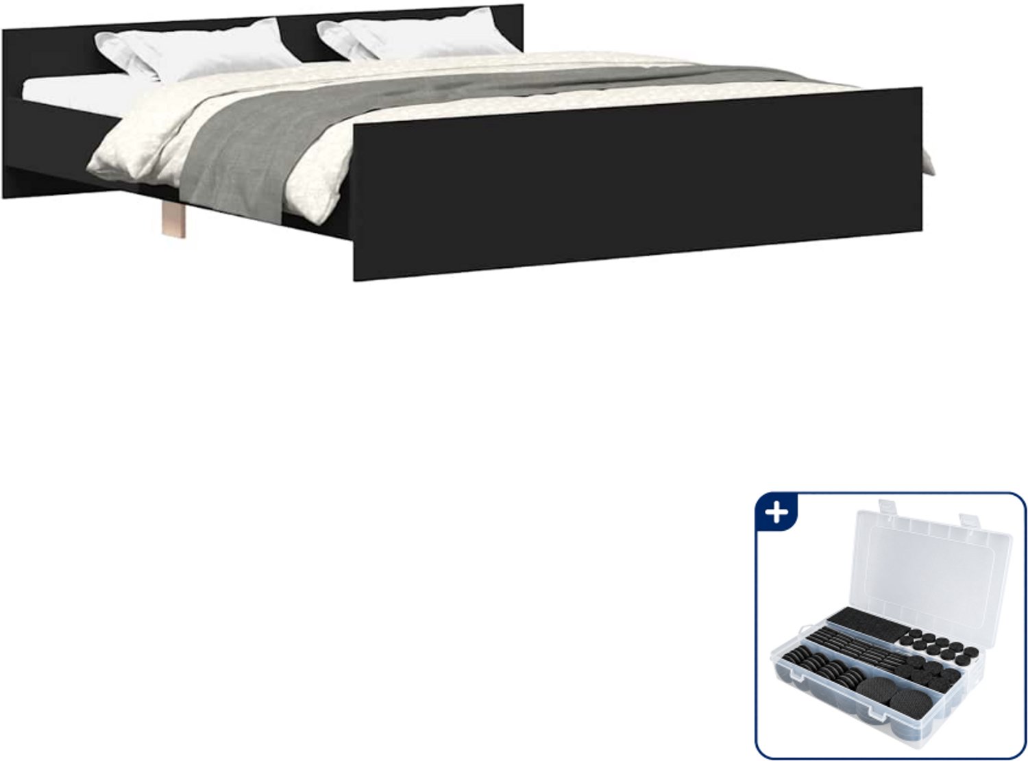 vidaXL bedframe - 200 x 200 cm - zwart - Inclusief antikrasvilt 177-delig Wit