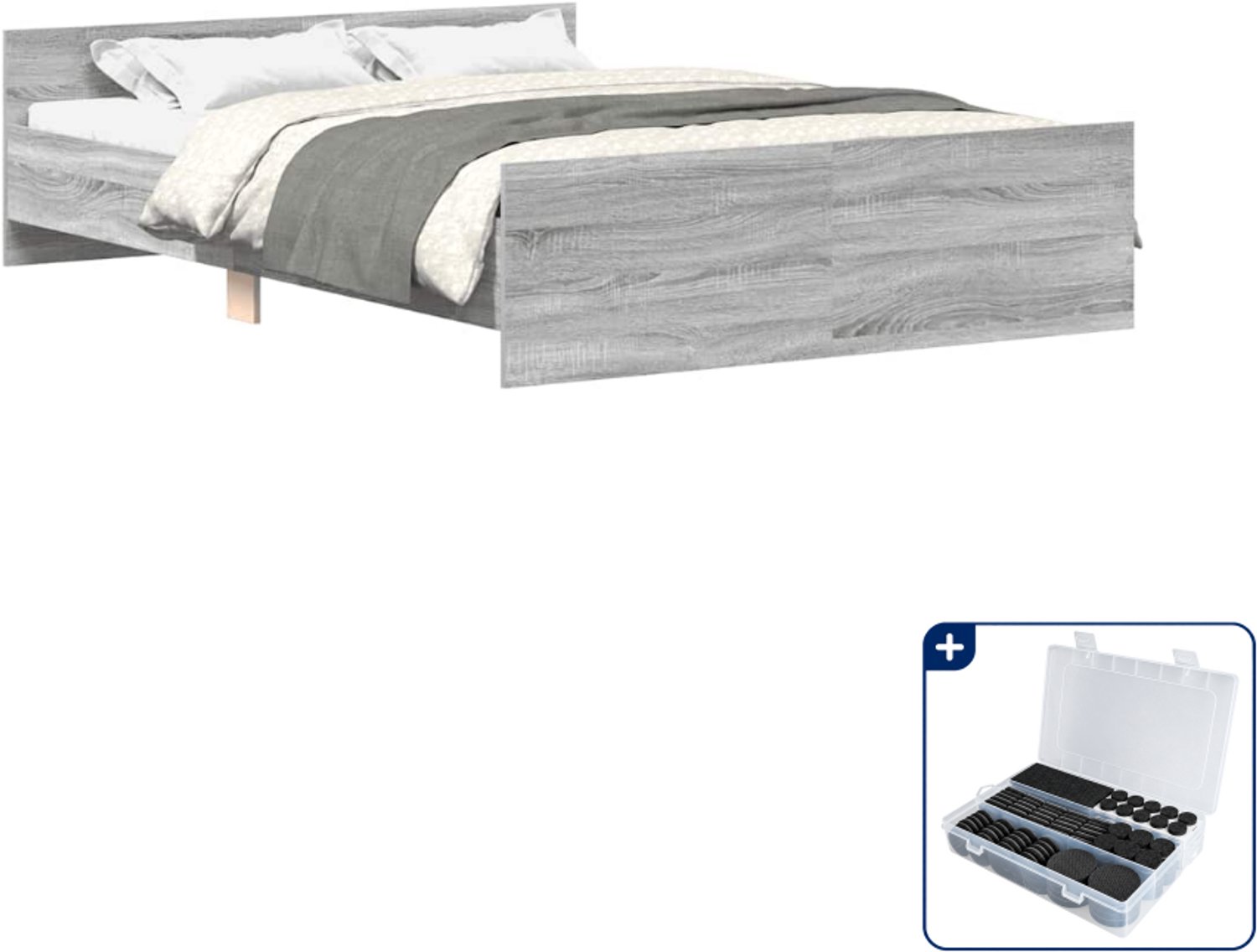 vidaXL bedframe - 120 x 200 cm - grijs sonoma - Inclusief antikrasvilt 177-delig Bruin