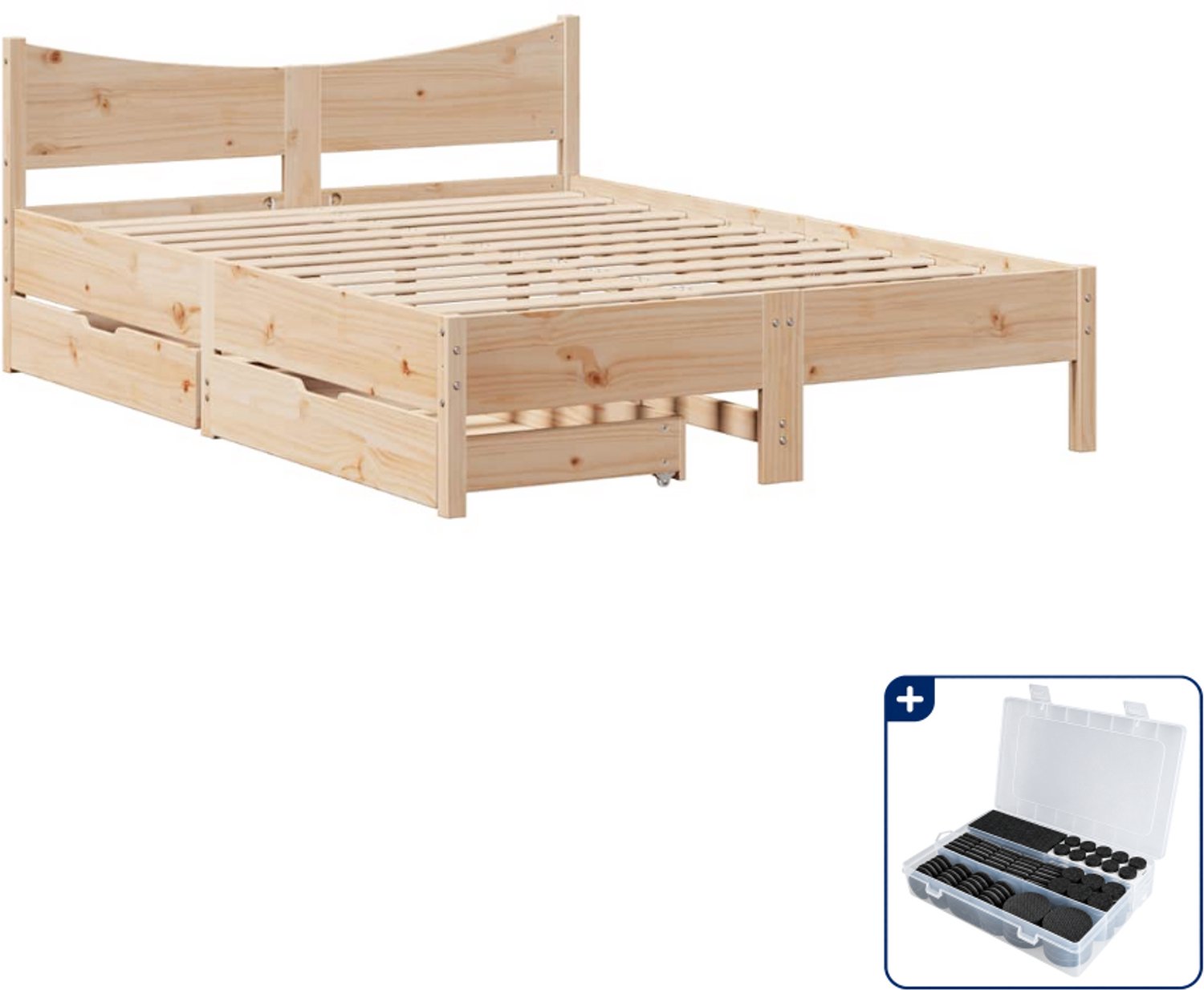 vidaXL bedframe met lades 135 x 190 cm - massief grenenhout - Inclusief antikrasvilt 177-delig Wit